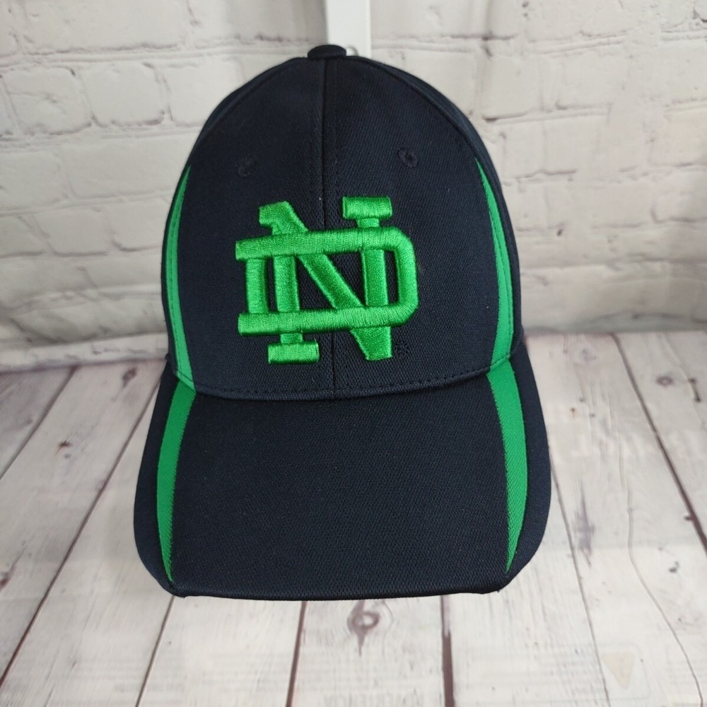 Top of the World Notre Dame Hat Memory Fit Green Shamrock ND Logo Navy Blue Cap - Picture 2 of 10